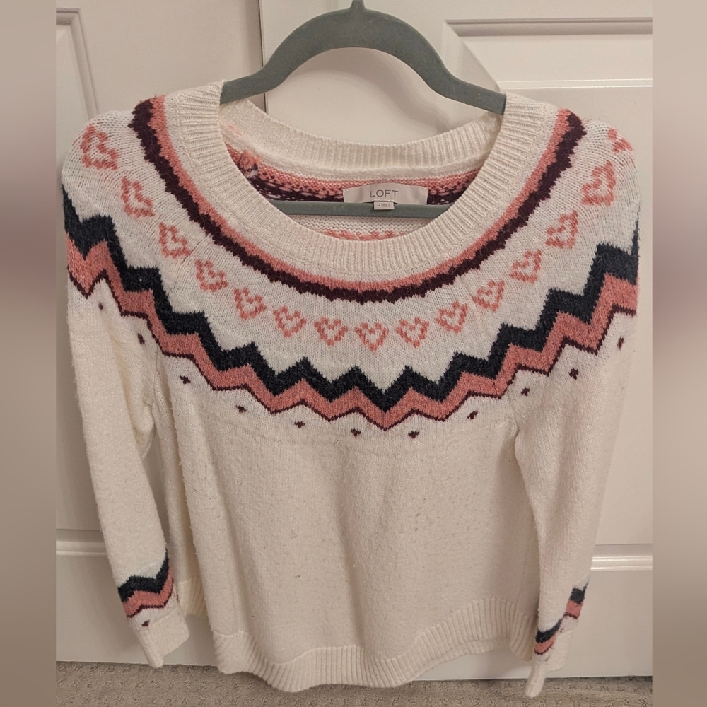 LOFT Women's Cream Fair Isle Sweater